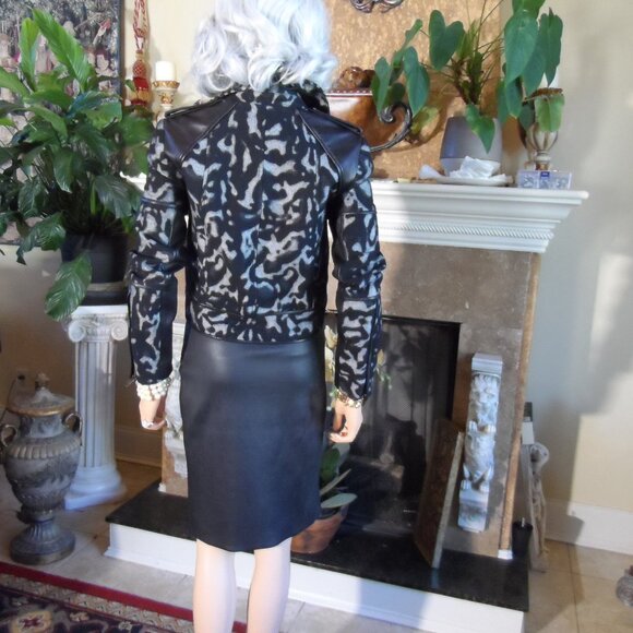 Diane Von Furstenberg Black Leather Skirt /Wool/Leather Moto Jacket Set Size 2/4 - Picture 14 of 16